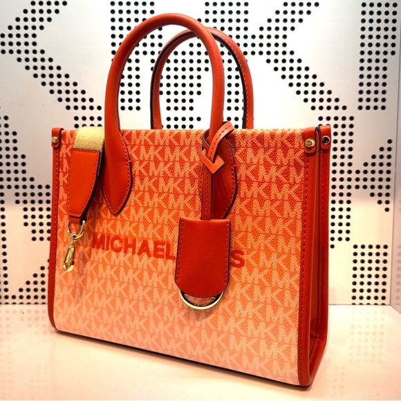 Michael Kors Mirella Small Ombré Signature Logo Crossbody Bag Red Clay - Picture 3 of 9